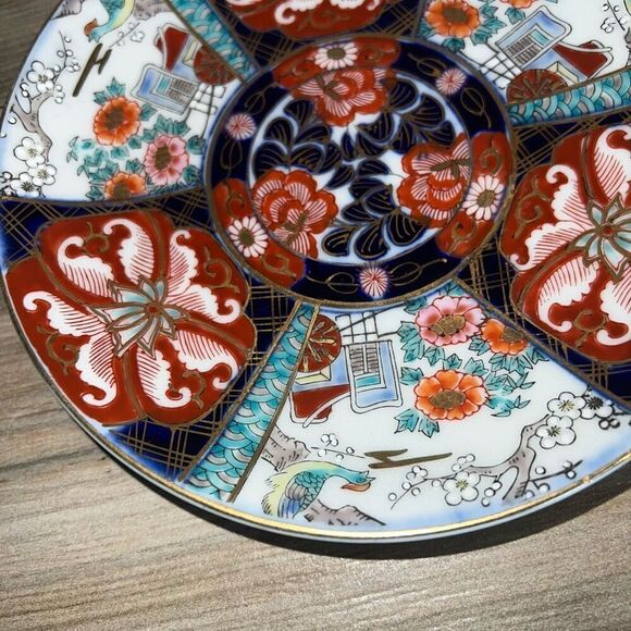 Japanese Imari Enameled Floral and Phoenix Porcelain Charger Late Meiji Era 有田焼 - Picture 5 of 8